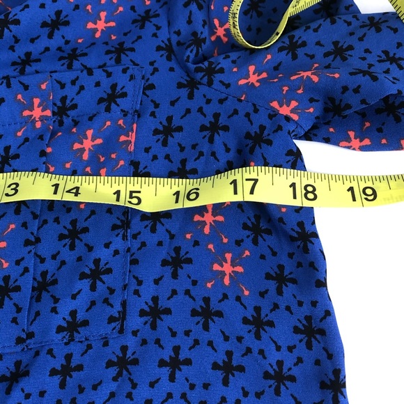 Maeve Blue Faux Wrap Pattern Blouse 0 - Picture 6 of 8